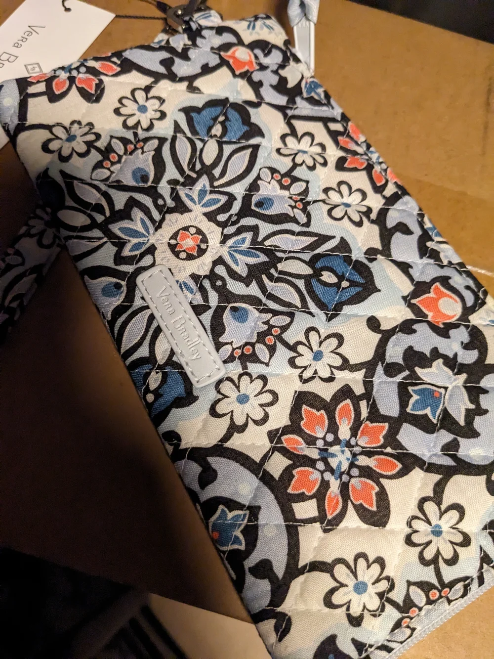Vera Bradley Quilted Floral Wristlet - Blue, Black, Coral